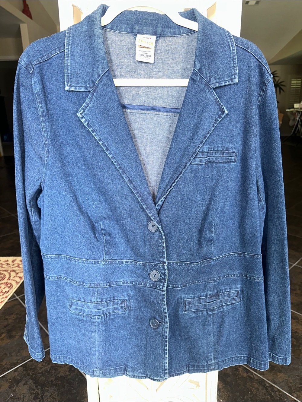 Denim Blazer Stretch Jean Jacket  By Faded Glory Size 18/20W EUC